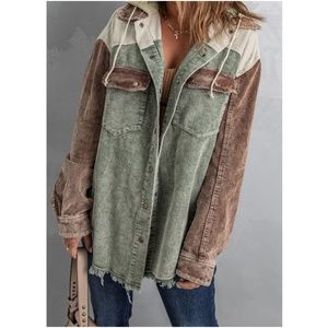 Cozy Corduroy Hooded Button Down Shacket Jacket